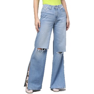 STREET 9 Women Blue Flared Mid-Rise Slash Knee Stretchable Jeans at Rs.2599